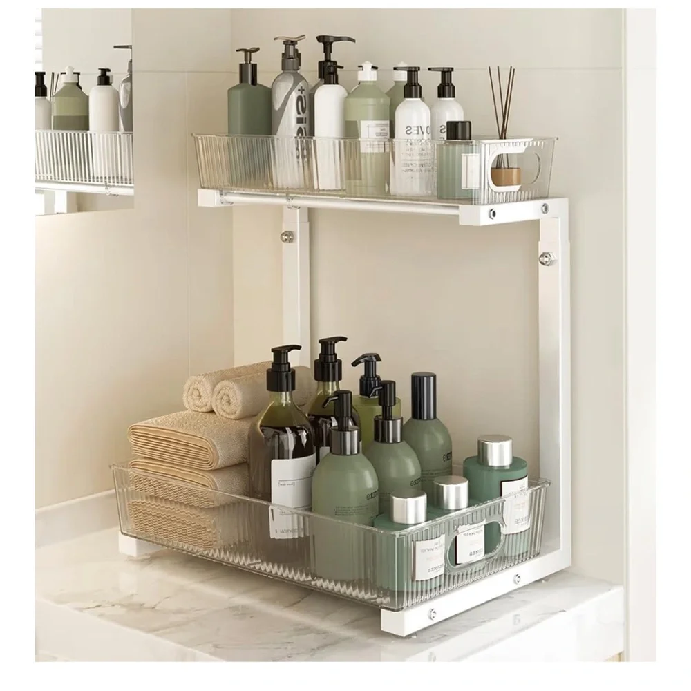 Under Sink Organizer Bathroom, Under Cabinet Organizer with AdjHeight 013